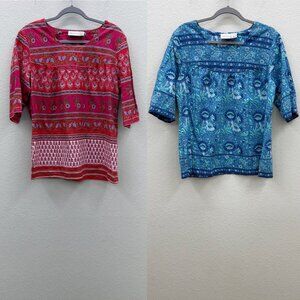 The Vermont Country Store Floral Cotton Blouse Shirt Bundle Womens size Large